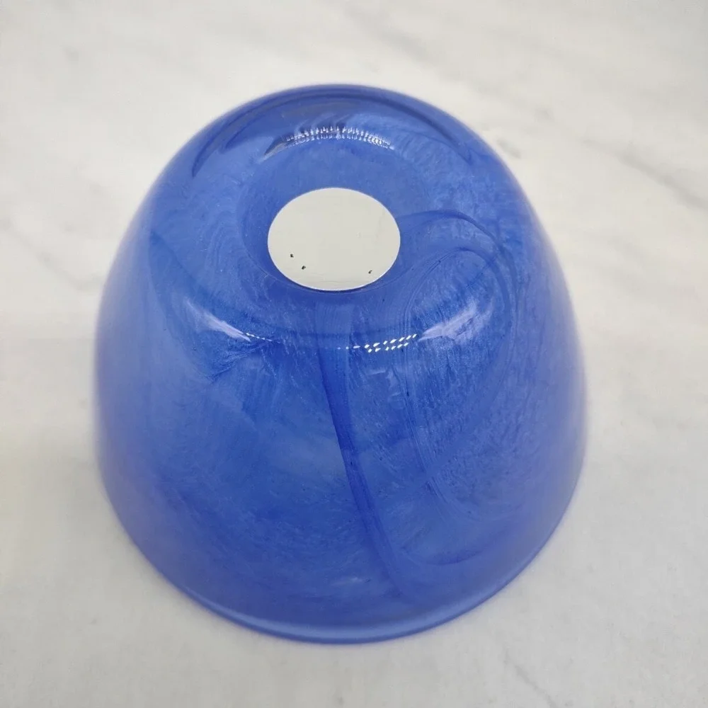 Hand Blown Cobalt Blue Swirl Art Glass Round Votive Candle Holder - Picture 2 of 14